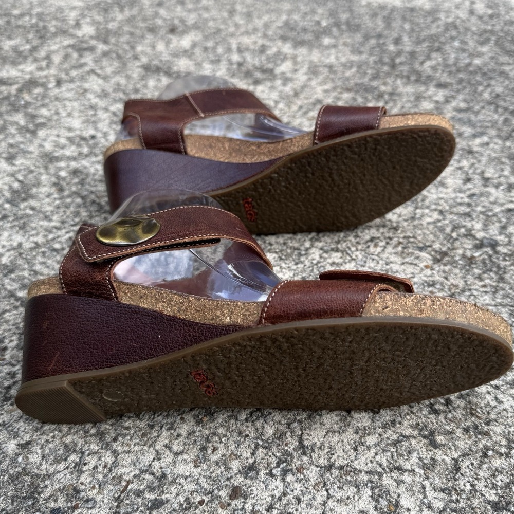 Taos Women's Carousel‎ 3 Tan Leather Wedge Sandals Size 41 US 10 Comfort Casual - Picture 7 of 13